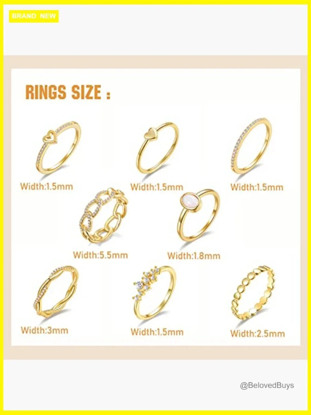 Non Tarnish Stackable Rings Set for Women CZ Heart Dainty Gold